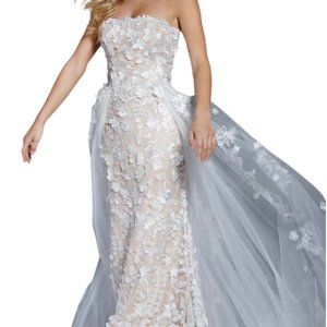 Jovani Strapless Lace and Tulle Gown